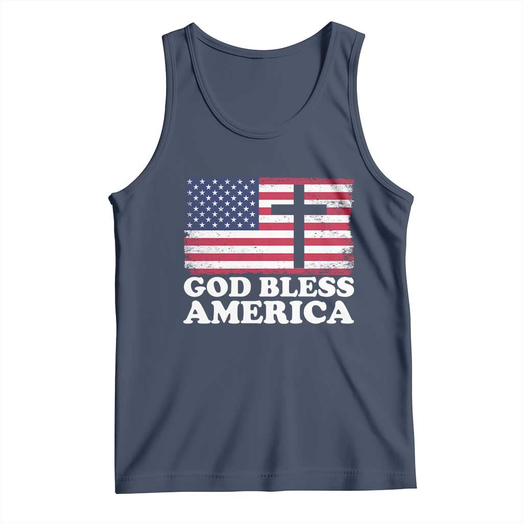 God Bless America Tank Top Cross USA Flag Patriotic 4th of July Christian - Wonder Print Shop