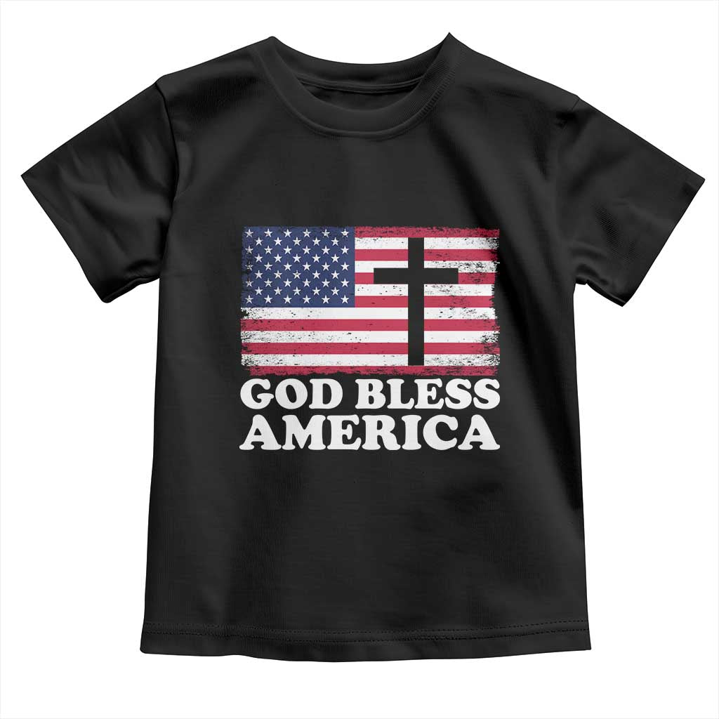 God Bless America Toddler T Shirt Cross USA Flag Patriotic 4th of July Christian - Wonder Print Shop