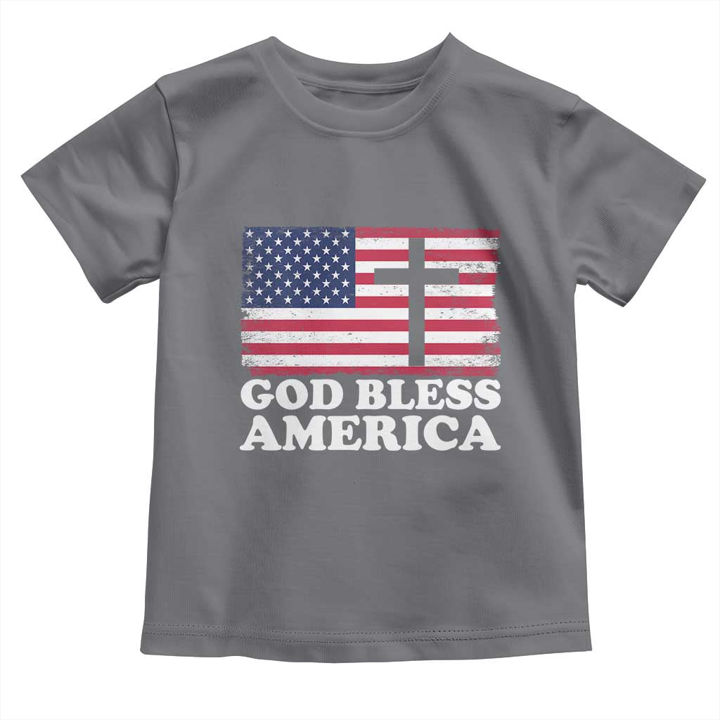 God Bless America Toddler T Shirt Cross USA Flag Patriotic 4th of July Christian - Wonder Print Shop