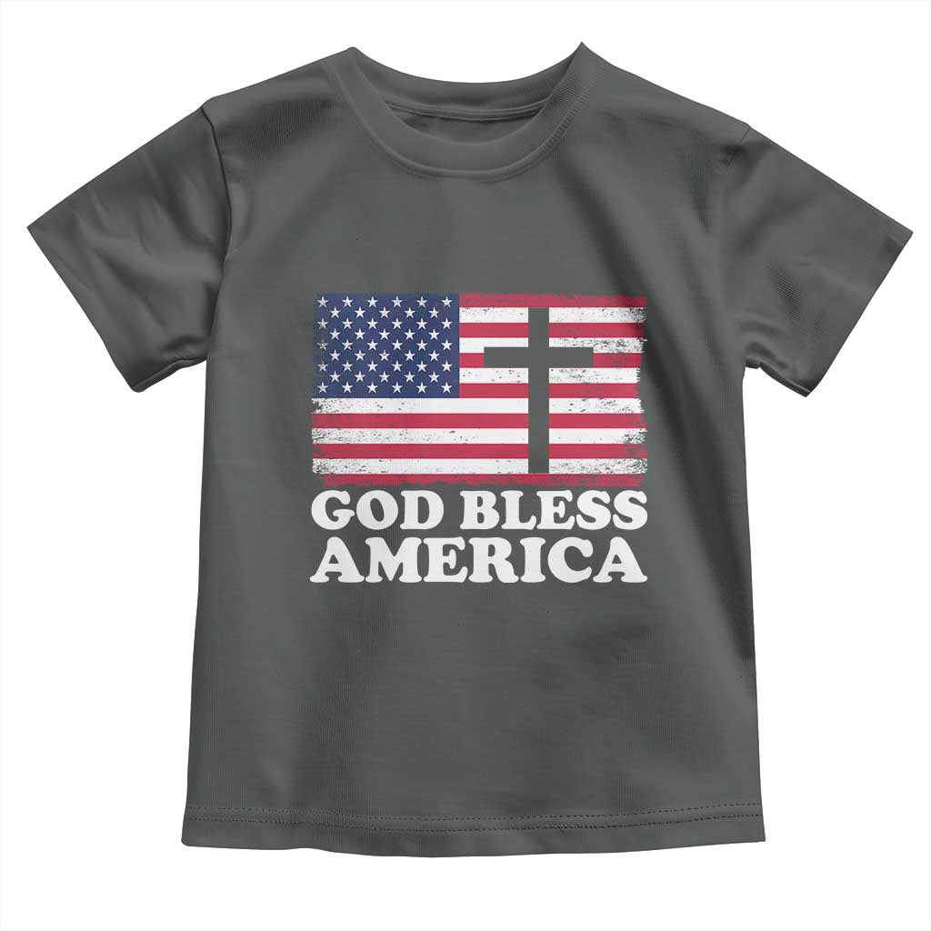 God Bless America Toddler T Shirt Cross USA Flag Patriotic 4th of July Christian - Wonder Print Shop