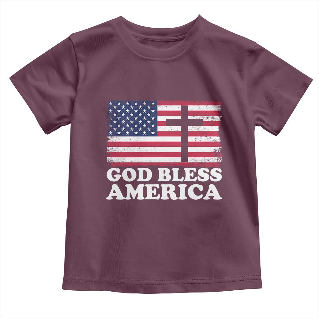 God Bless America Toddler T Shirt Cross USA Flag Patriotic 4th of July Christian - Wonder Print Shop