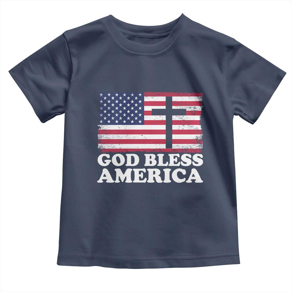 God Bless America Toddler T Shirt Cross USA Flag Patriotic 4th of July Christian - Wonder Print Shop