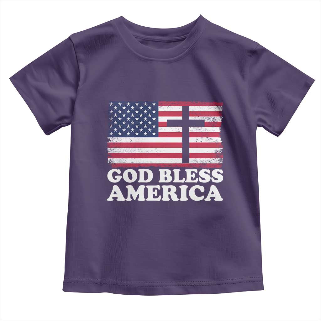 God Bless America Toddler T Shirt Cross USA Flag Patriotic 4th of July Christian - Wonder Print Shop