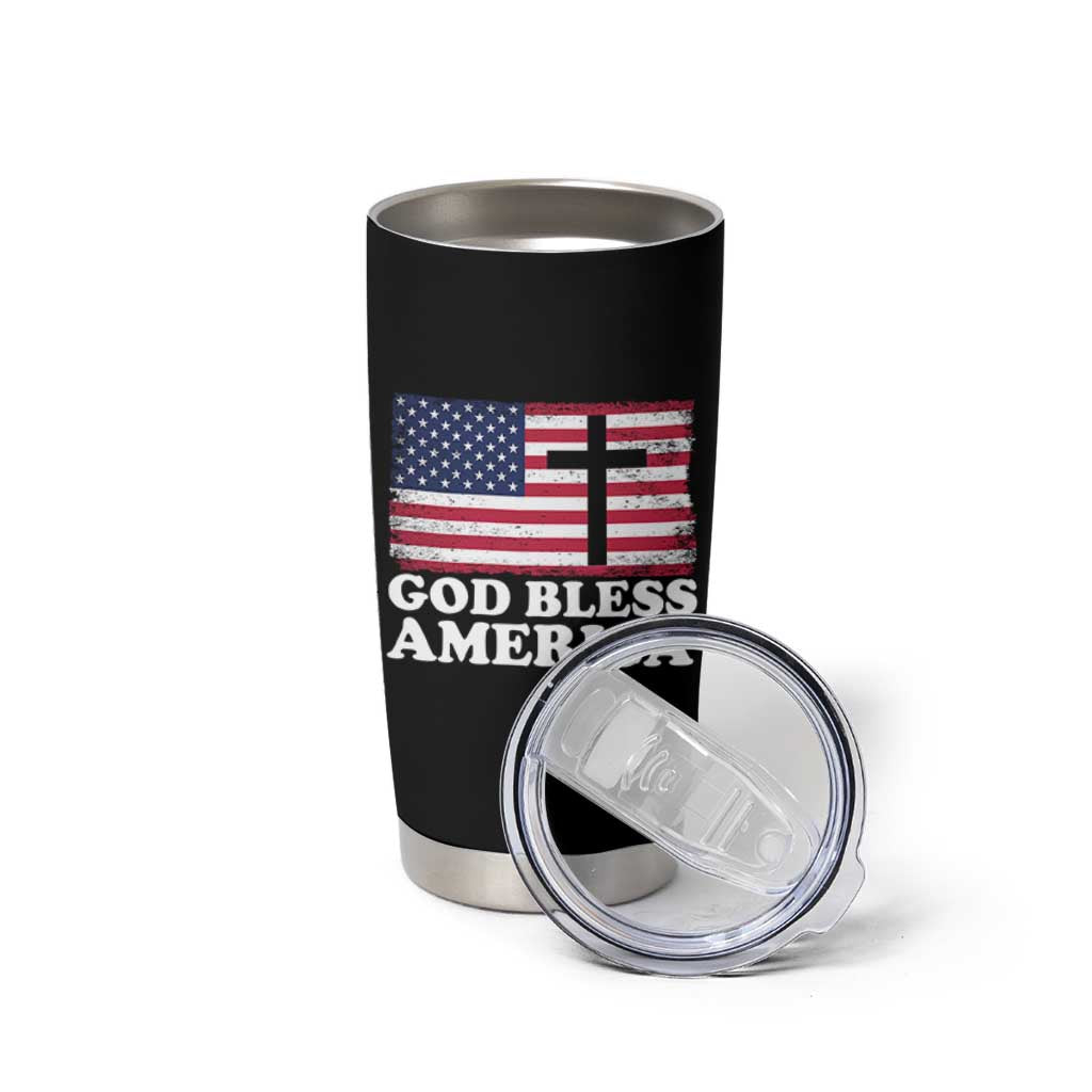 God Bless America Tumbler Cup Cross USA Flag Patriotic 4th of July Christian - Wonder Print Shop