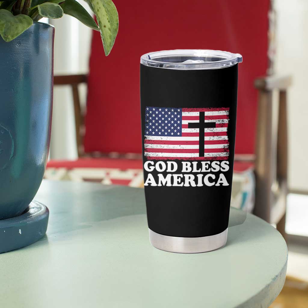 God Bless America Tumbler Cup Cross USA Flag Patriotic 4th of July Christian - Wonder Print Shop