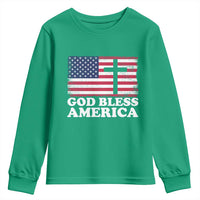 God Bless America Youth Sweatshirt Cross USA Flag Patriotic 4th of July Christian - Wonder Print Shop