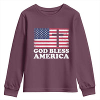 God Bless America Youth Sweatshirt Cross USA Flag Patriotic 4th of July Christian - Wonder Print Shop