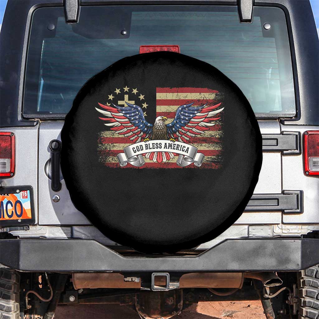 God Bless America Spare Tire Cover Vintage Eagle Christian Cross Flag 4th Of July