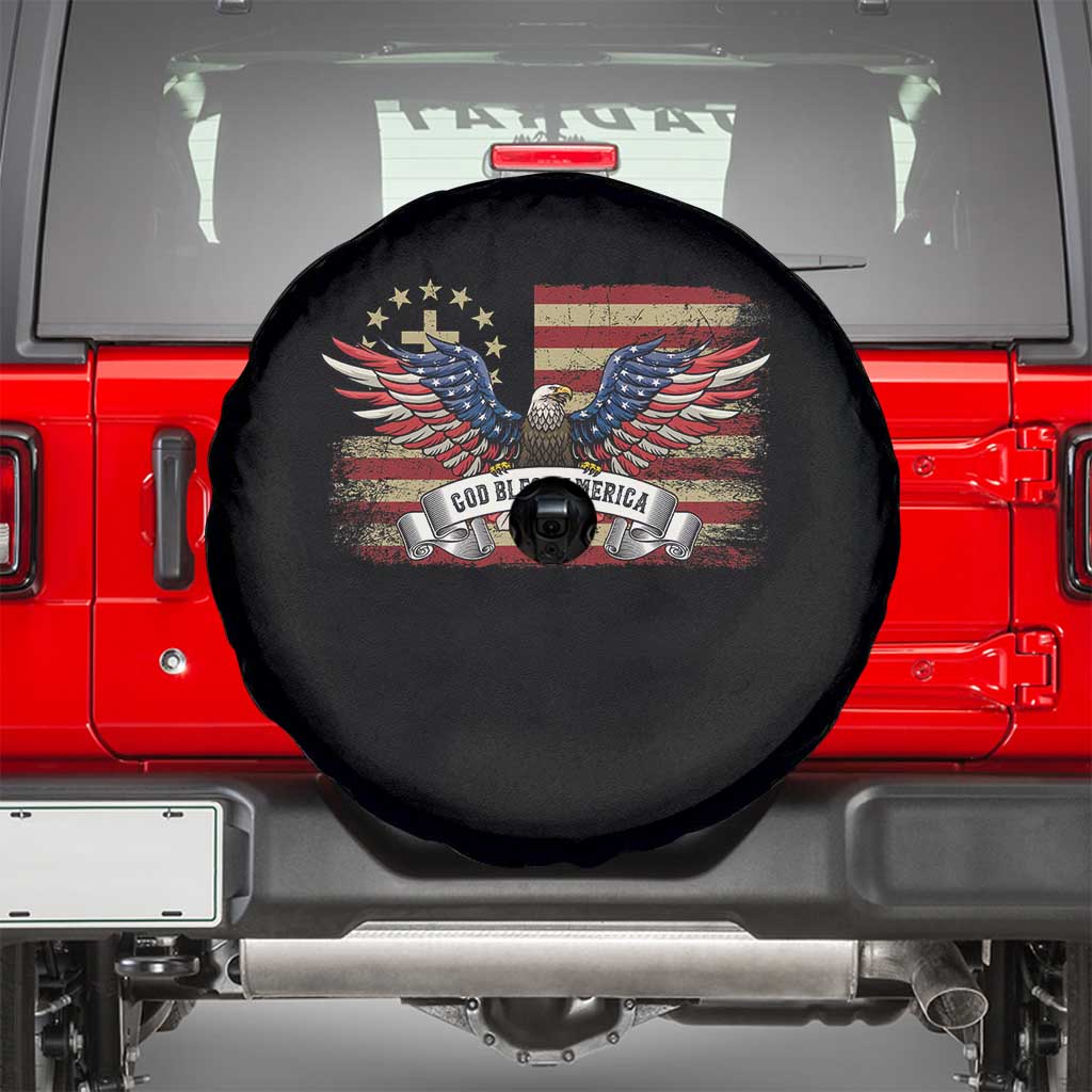 God Bless America Spare Tire Cover Vintage Eagle Christian Cross Flag 4th Of July