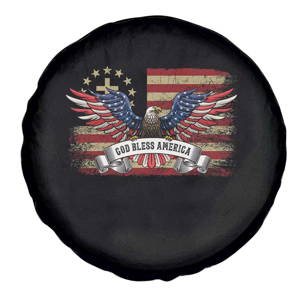 God Bless America Spare Tire Cover Vintage Eagle Christian Cross Flag 4th Of July