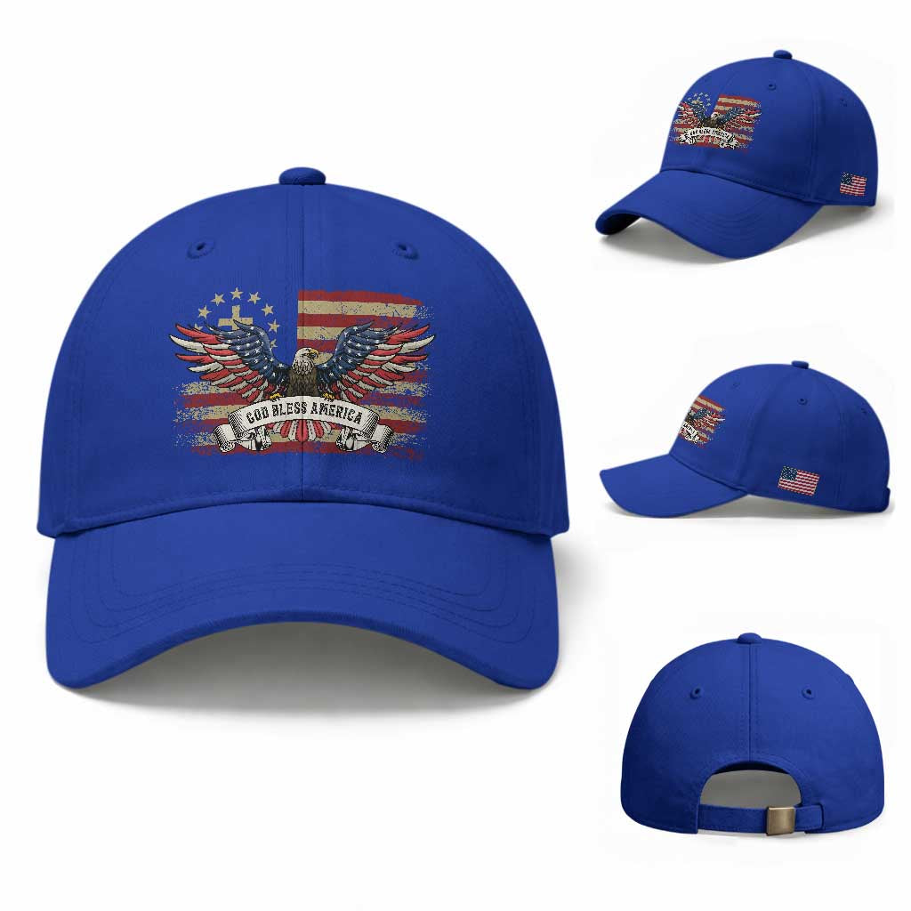 God Bless America Baseball Cap Vintage Eagle Christian Cross Flag 4th Of July