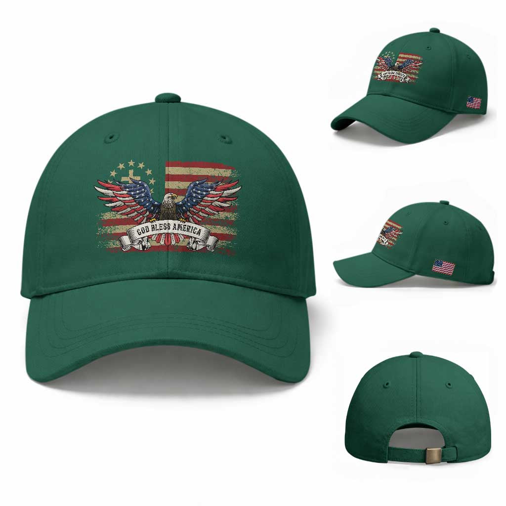 God Bless America Baseball Cap Vintage Eagle Christian Cross Flag 4th Of July