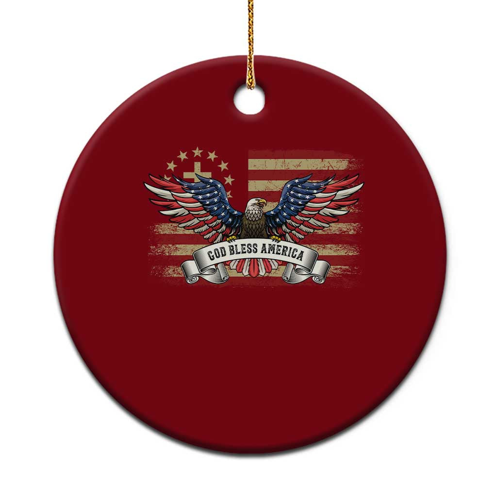 God Bless America Ceramic Ornament Vintage Eagle Christian Cross Flag 4th Of July
