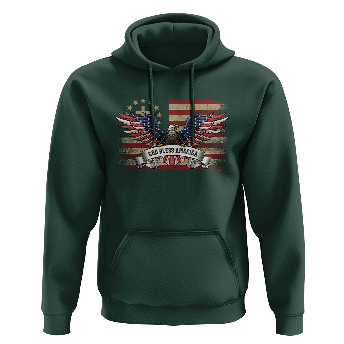 God Bless America Hoodie Vintage Eagle Christian Cross Flag 4th Of July