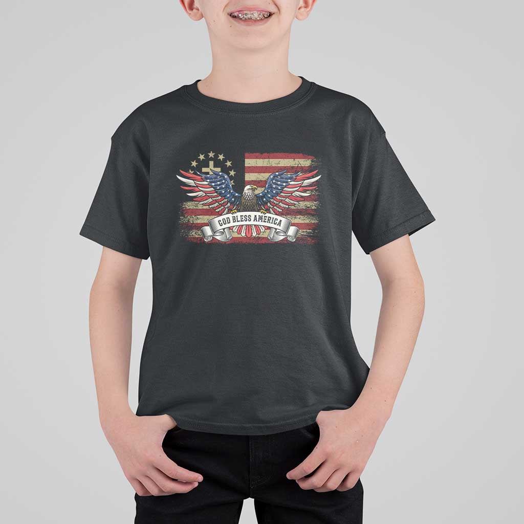 God Bless America T Shirt For Kid Vintage Eagle Christian Cross Flag 4th Of July