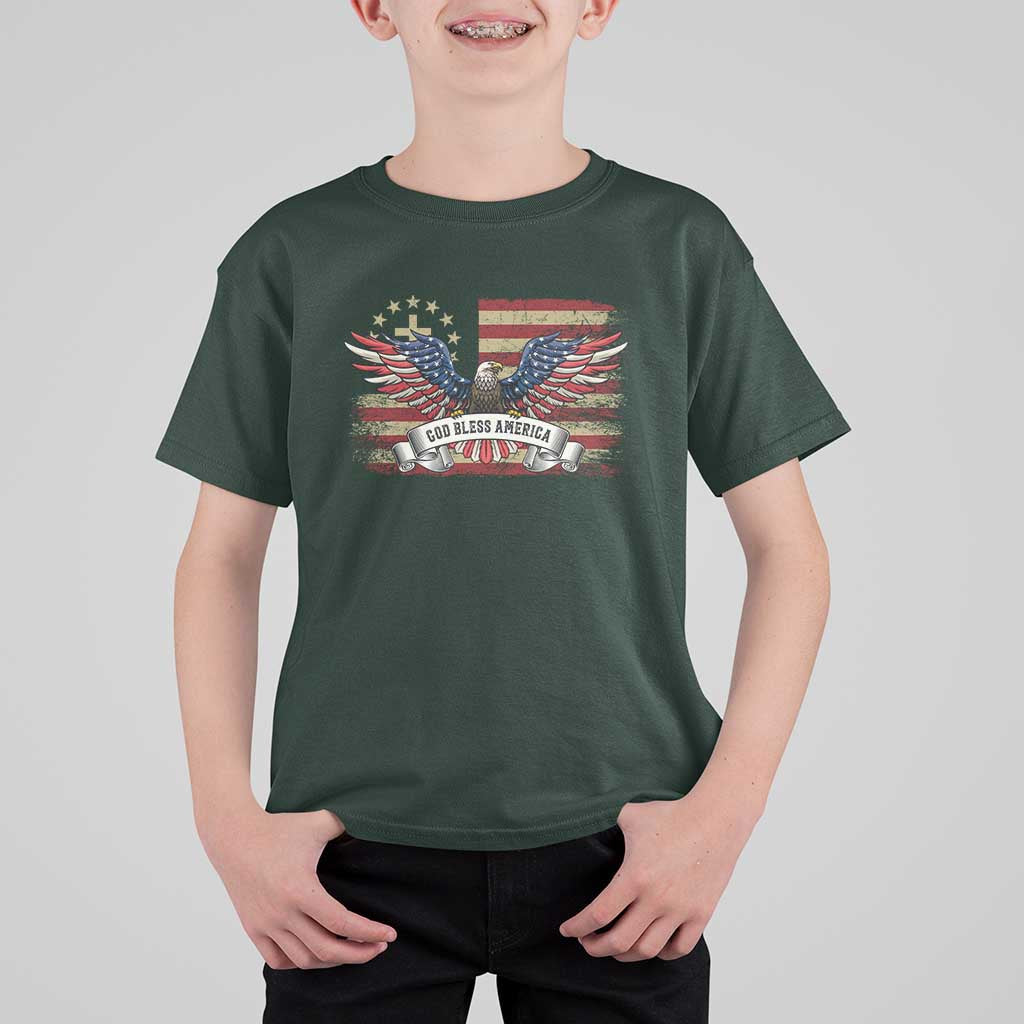 God Bless America T Shirt For Kid Vintage Eagle Christian Cross Flag 4th Of July