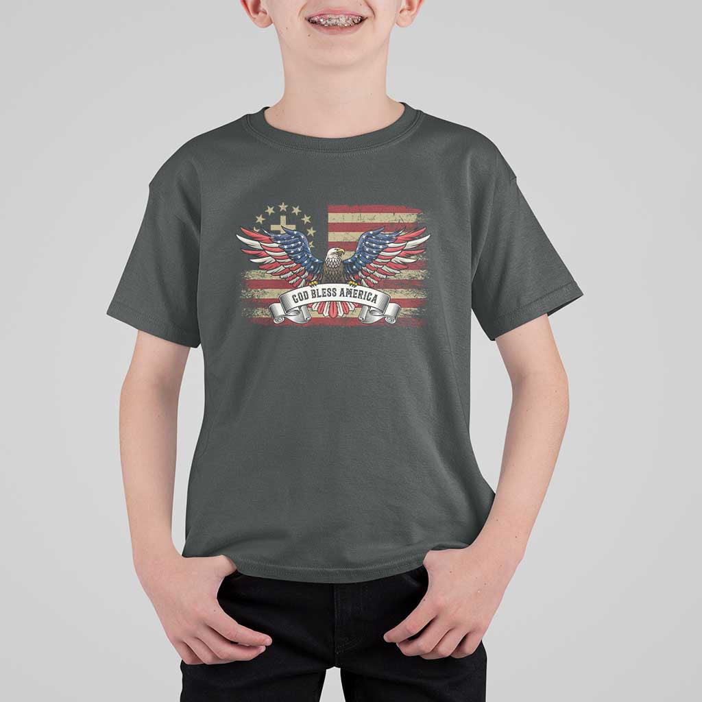 God Bless America T Shirt For Kid Vintage Eagle Christian Cross Flag 4th Of July