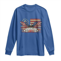 God Bless America Long Sleeve Shirt Vintage Eagle Christian Cross Flag 4th Of July