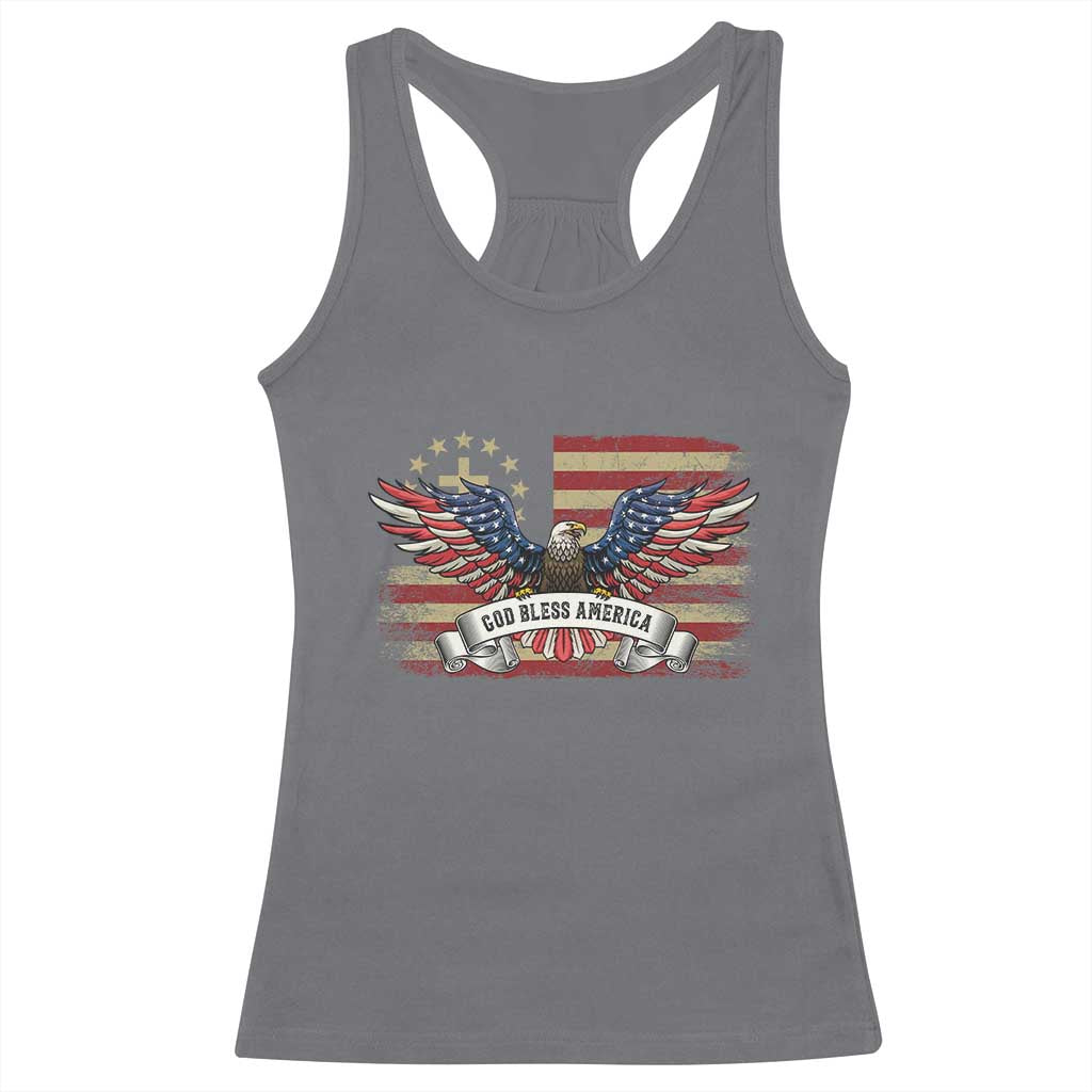 God Bless America Racerback Tank Top Vintage Eagle Christian Cross Flag 4th Of July