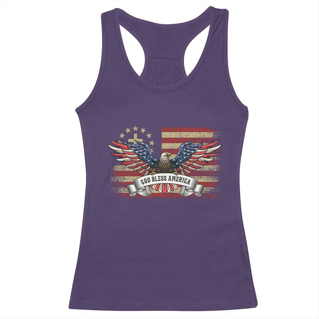 God Bless America Racerback Tank Top Vintage Eagle Christian Cross Flag 4th Of July