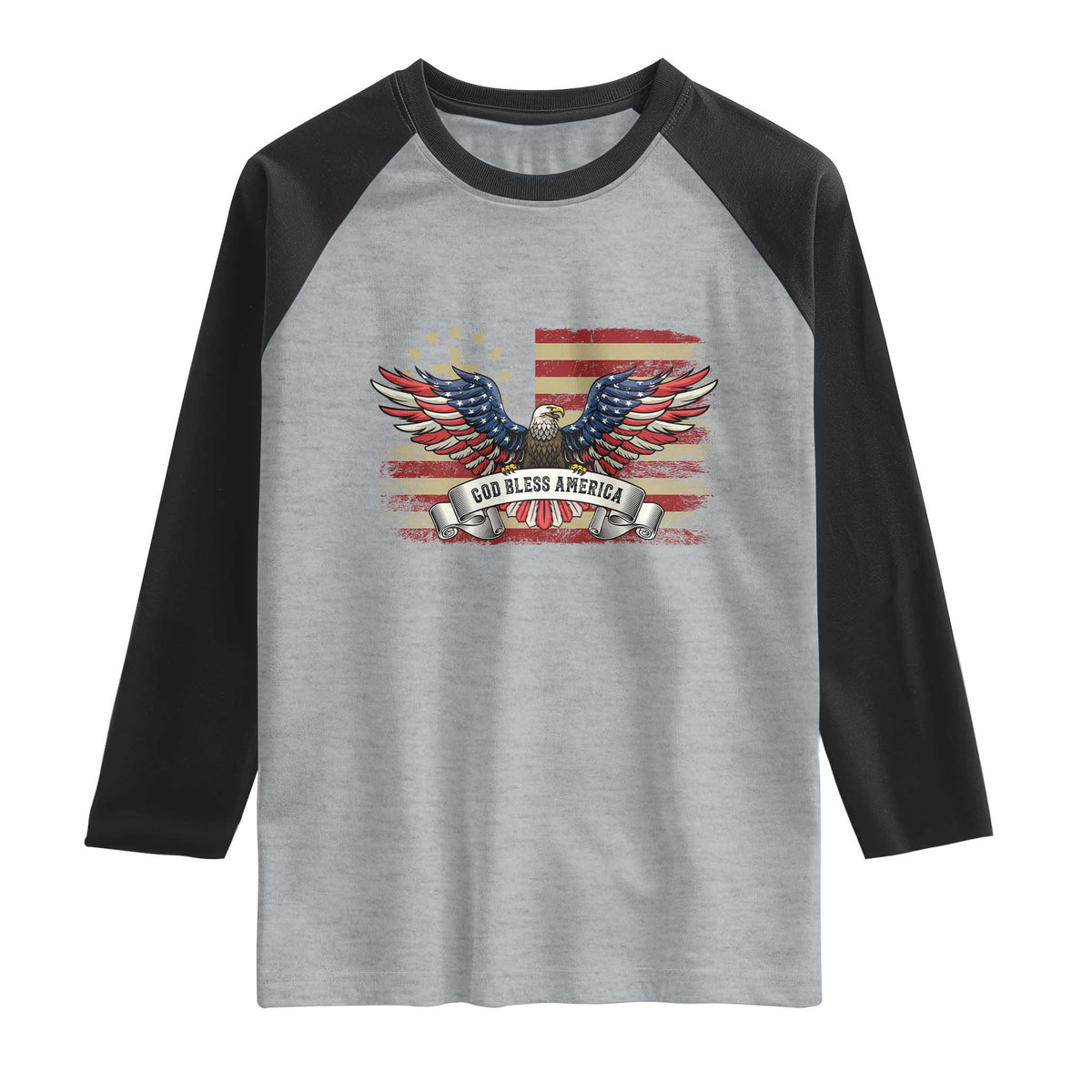 God Bless America Raglan Shirt Vintage Eagle Christian Cross Flag 4th Of July