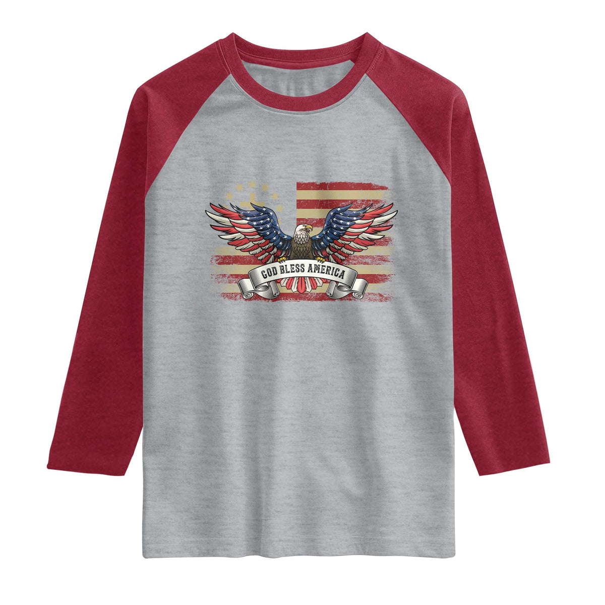 God Bless America Raglan Shirt Vintage Eagle Christian Cross Flag 4th Of July