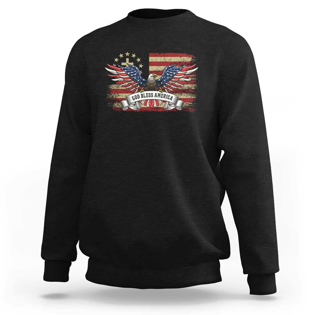 God Bless America Sweatshirt Vintage Eagle Christian Cross Flag 4th Of July