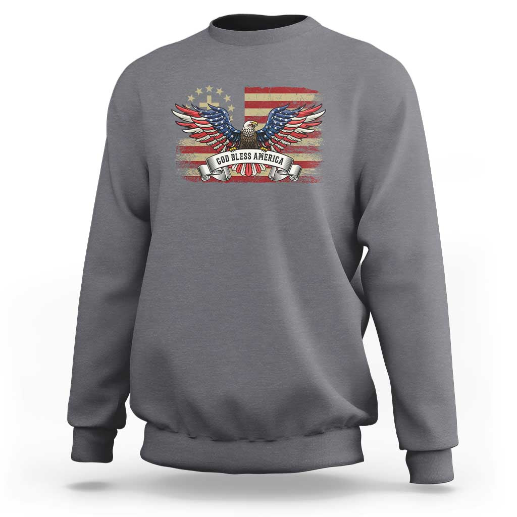 God Bless America Sweatshirt Vintage Eagle Christian Cross Flag 4th Of July