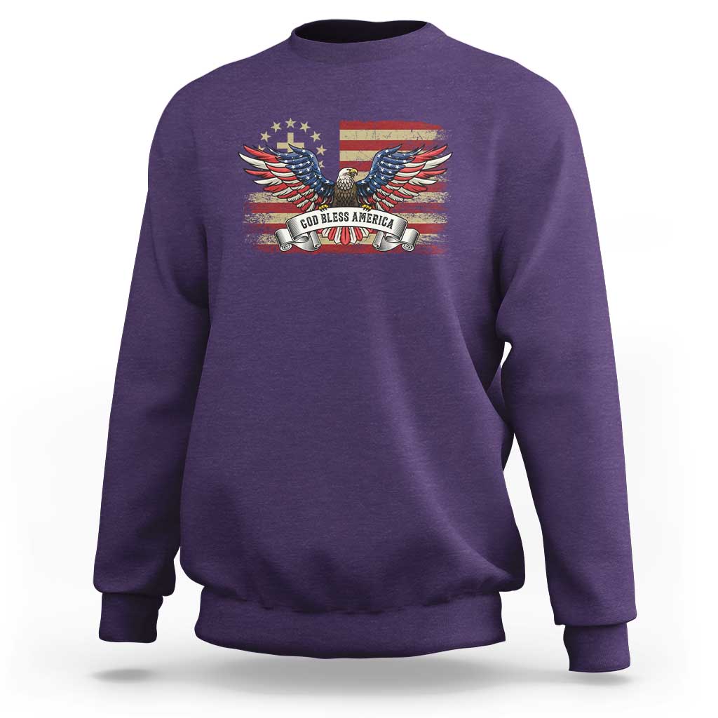 God Bless America Sweatshirt Vintage Eagle Christian Cross Flag 4th Of July