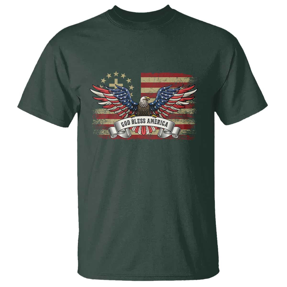God Bless America T Shirt Vintage Eagle Christian Cross Flag 4th Of July
