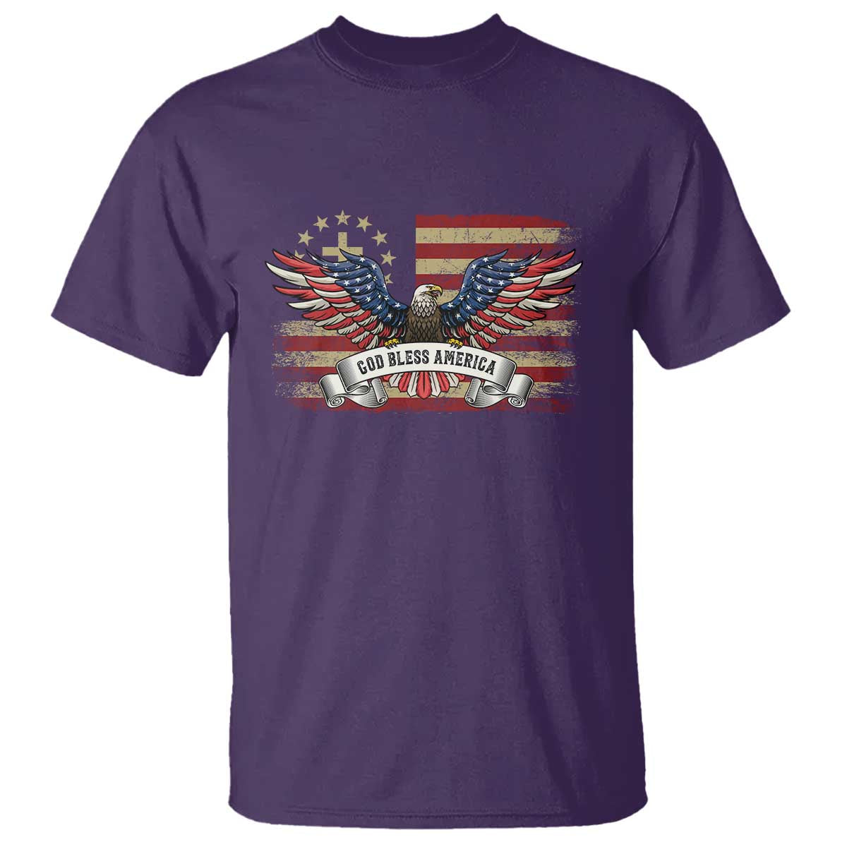 God Bless America T Shirt Vintage Eagle Christian Cross Flag 4th Of July