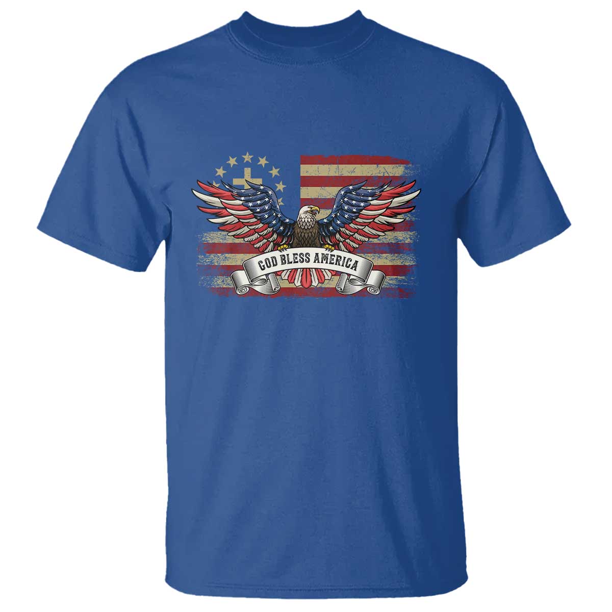 God Bless America T Shirt Vintage Eagle Christian Cross Flag 4th Of July