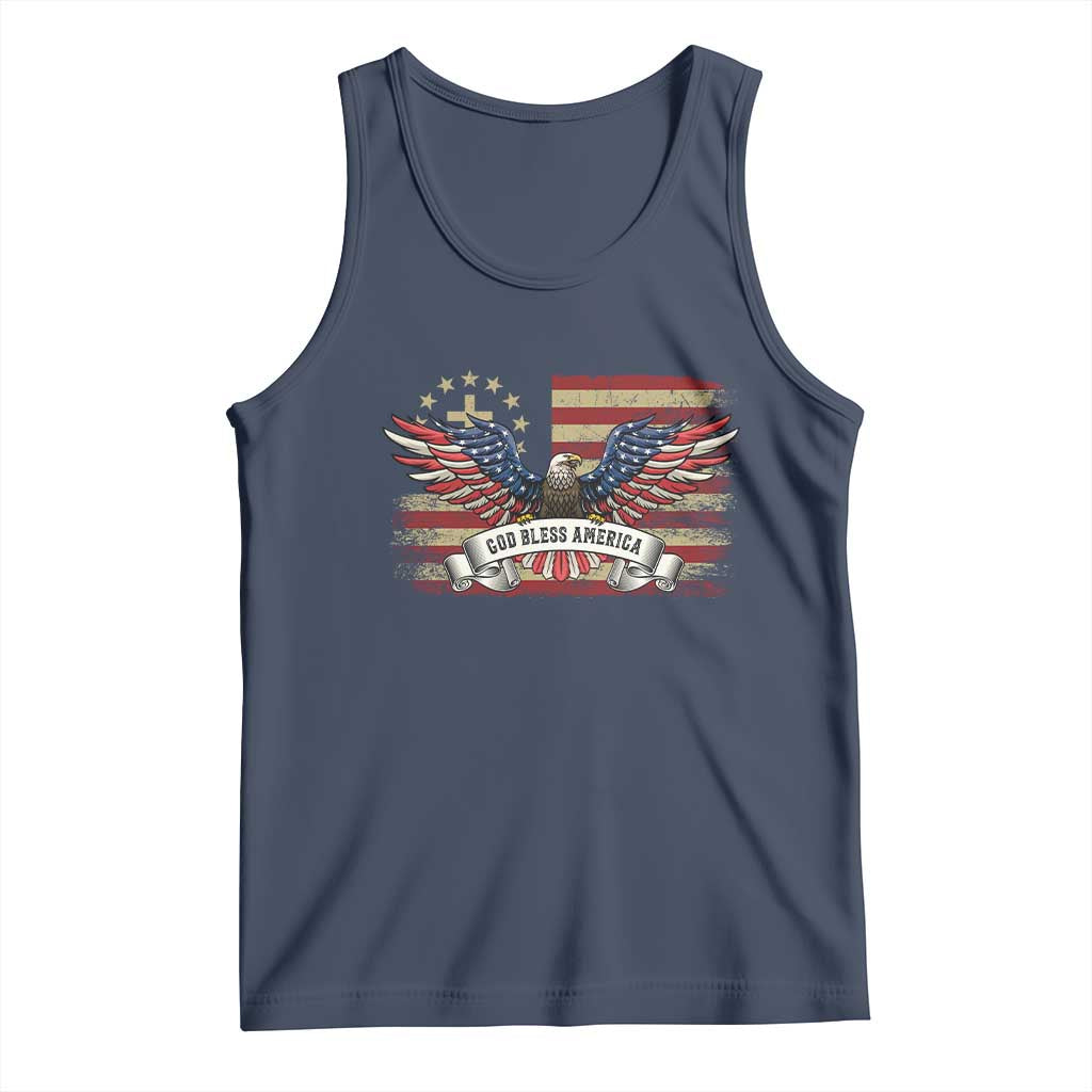 God Bless America Tank Top Vintage Eagle Christian Cross Flag 4th Of July