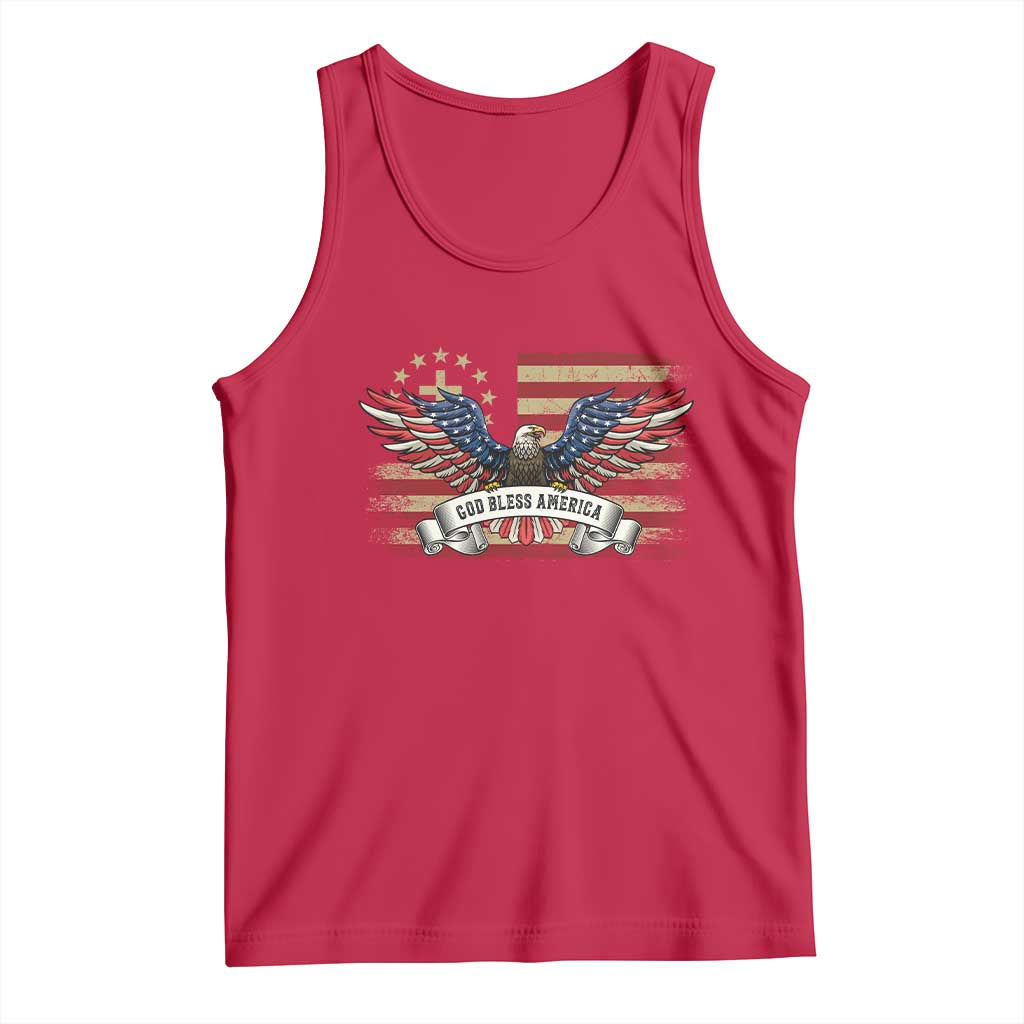 God Bless America Tank Top Vintage Eagle Christian Cross Flag 4th Of July