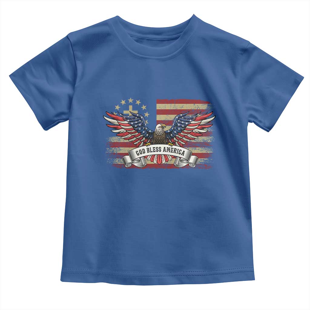 God Bless America Toddler T Shirt Vintage Eagle Christian Cross Flag 4th Of July