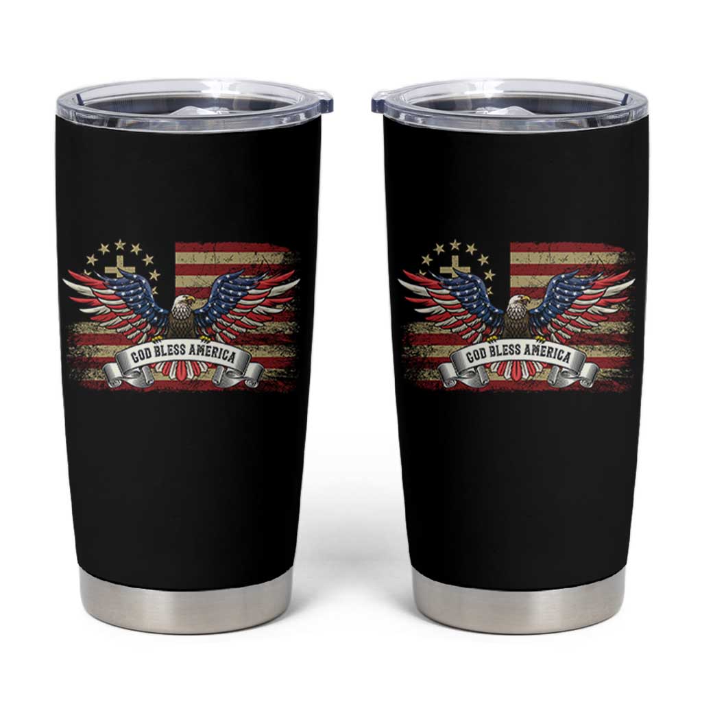God Bless America Tumbler Cup Vintage Eagle Christian Cross Flag 4th Of July