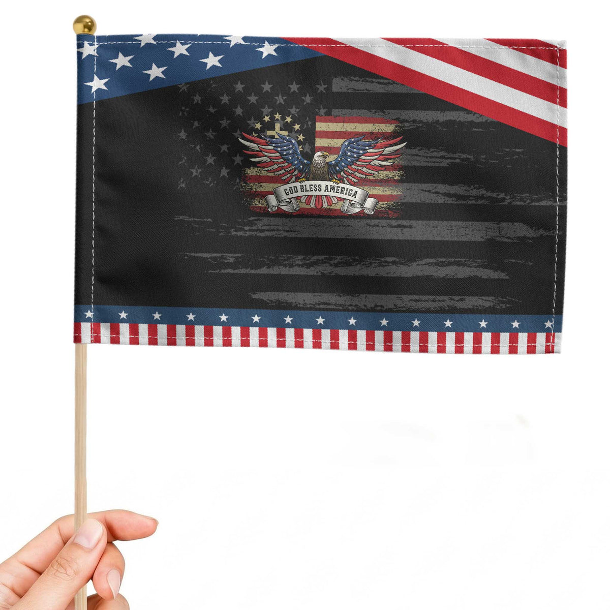 God Bless America Patriotic Handheld Flag Vintage Eagle Christian Cross Flag 4th Of July