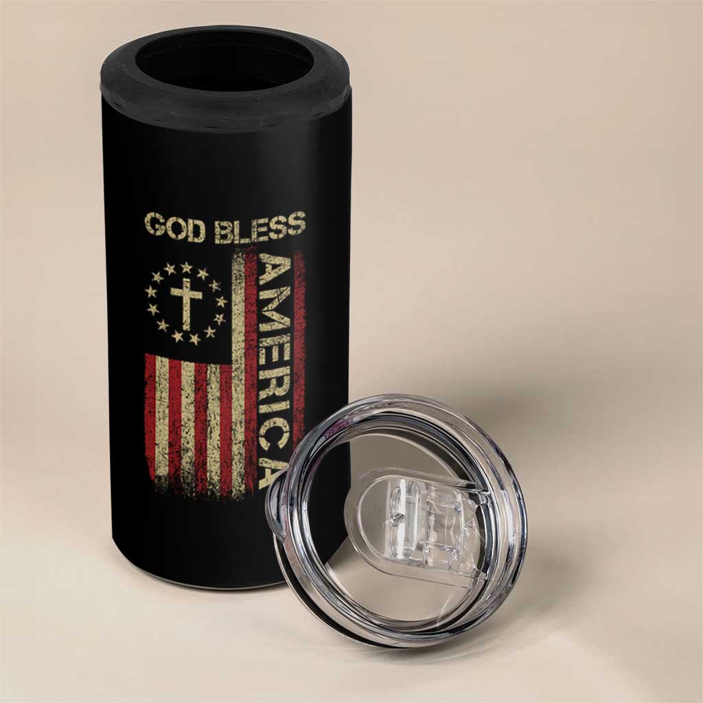 God Bless America 4 in 1 Can Cooler Tumbler American Flag 4th Of July Patriotic Christian - Wonder Print Shop