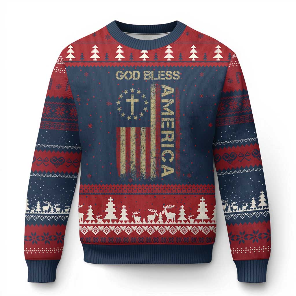 God Bless America Ugly Christmas Sweater American Flag 4th Of July Patriotic Christian - Wonder Print Shop
