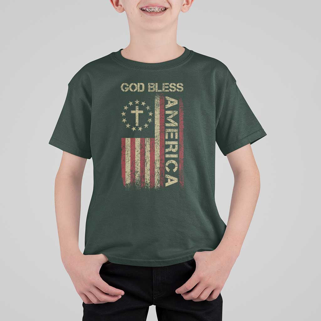 God Bless America T Shirt For Kid American Flag 4th Of July Patriotic Christian - Wonder Print Shop