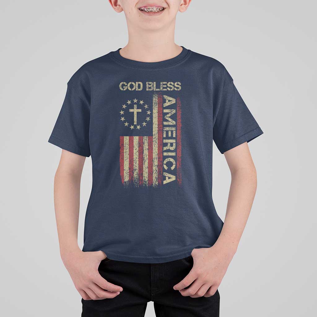 God Bless America T Shirt For Kid American Flag 4th Of July Patriotic Christian - Wonder Print Shop