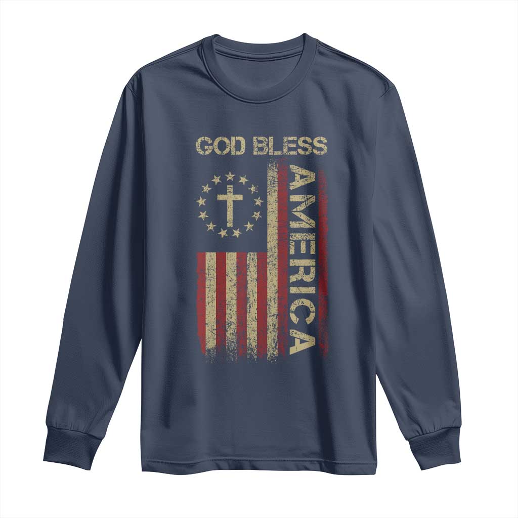 God Bless America Long Sleeve Shirt American Flag 4th Of July Patriotic Christian - Wonder Print Shop