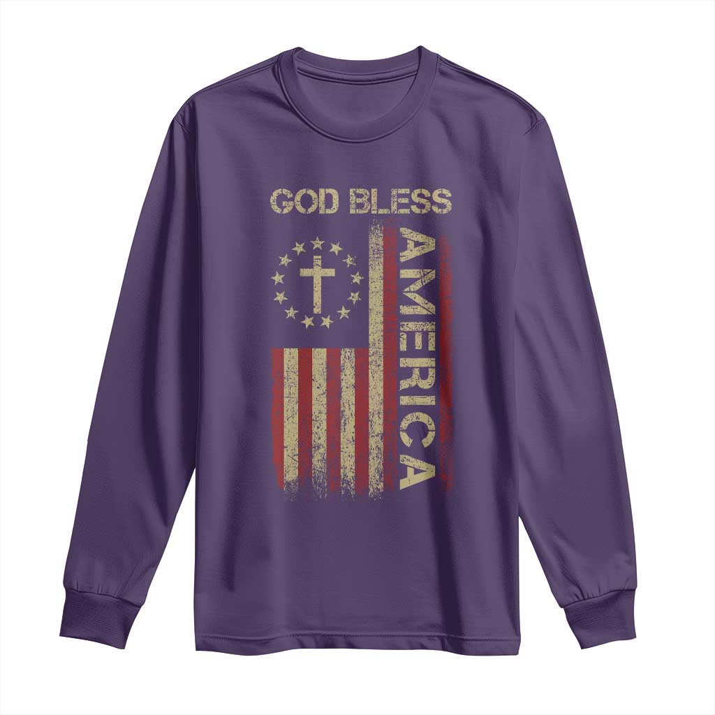 God Bless America Long Sleeve Shirt American Flag 4th Of July Patriotic Christian - Wonder Print Shop