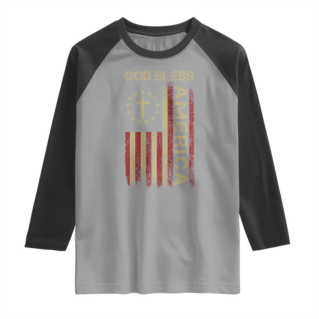 God Bless America Raglan Shirt American Flag 4th Of July Patriotic Christian - Wonder Print Shop