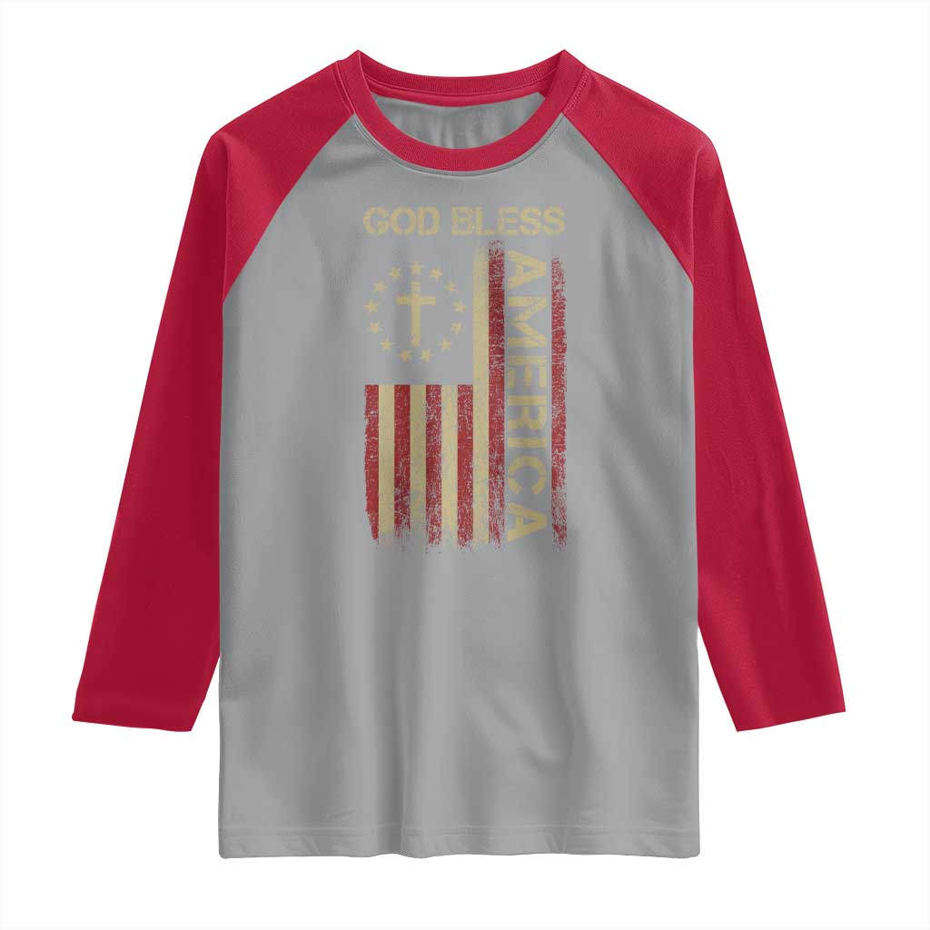 God Bless America Raglan Shirt American Flag 4th Of July Patriotic Christian - Wonder Print Shop