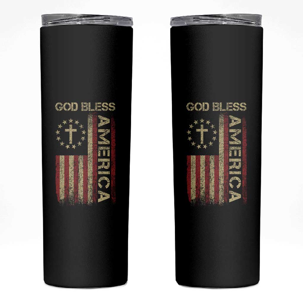 God Bless America Skinny Tumbler American Flag 4th Of July Patriotic Christian - Wonder Print Shop