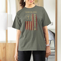 God Bless America T Shirt For Women American Flag 4th Of July Patriotic Christian - Wonder Print Shop