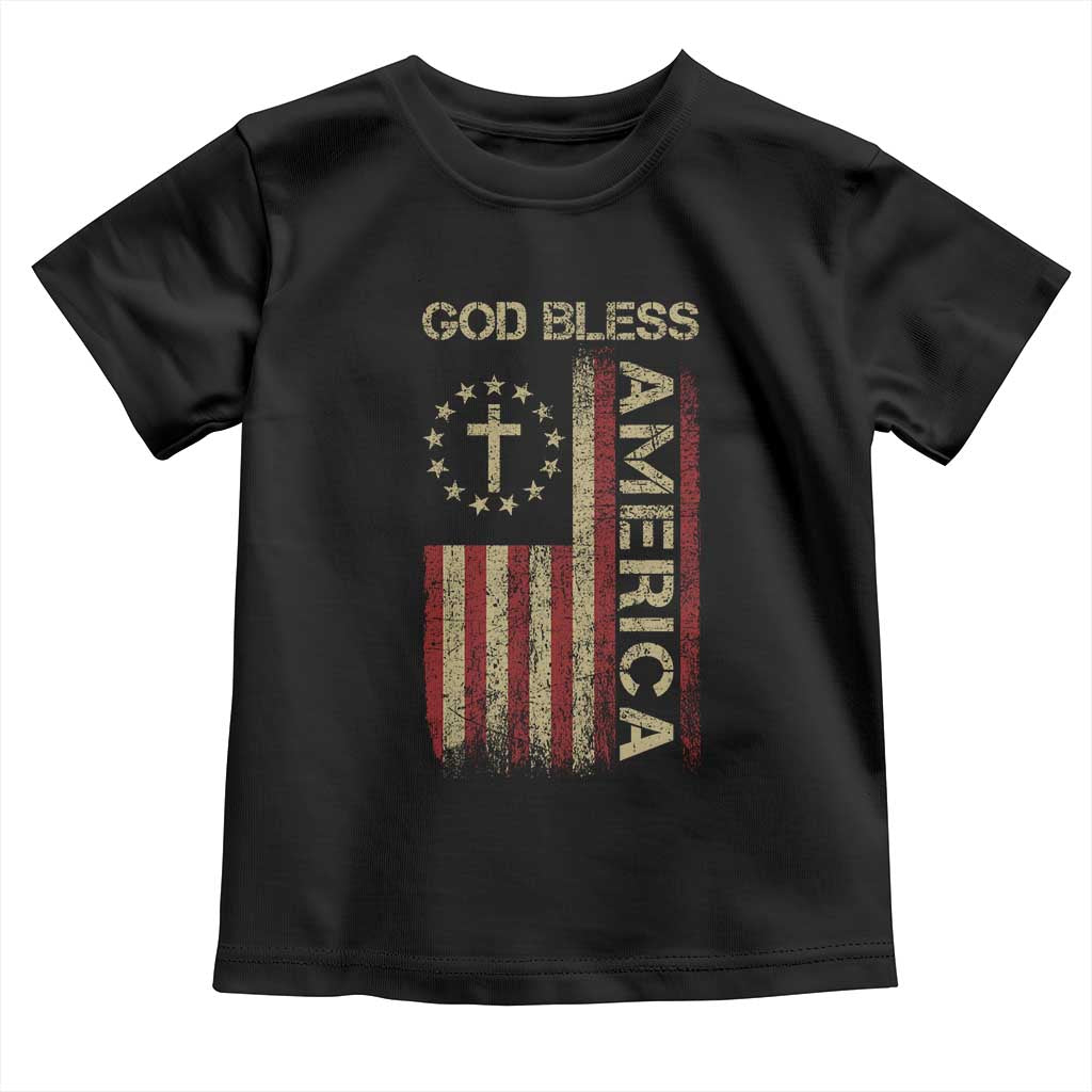 God Bless America Toddler T Shirt American Flag 4th Of July Patriotic Christian - Wonder Print Shop