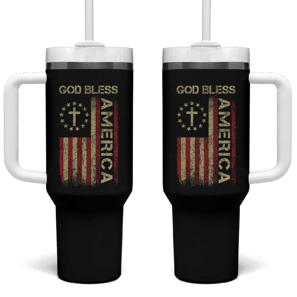 God Bless America Tumbler With Handle American Flag 4th Of July Patriotic Christian - Wonder Print Shop