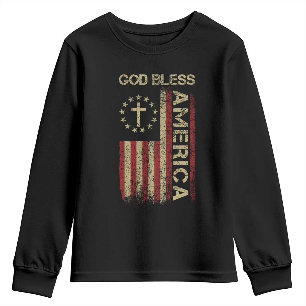 God Bless America Youth Sweatshirt American Flag 4th Of July Patriotic Christian - Wonder Print Shop